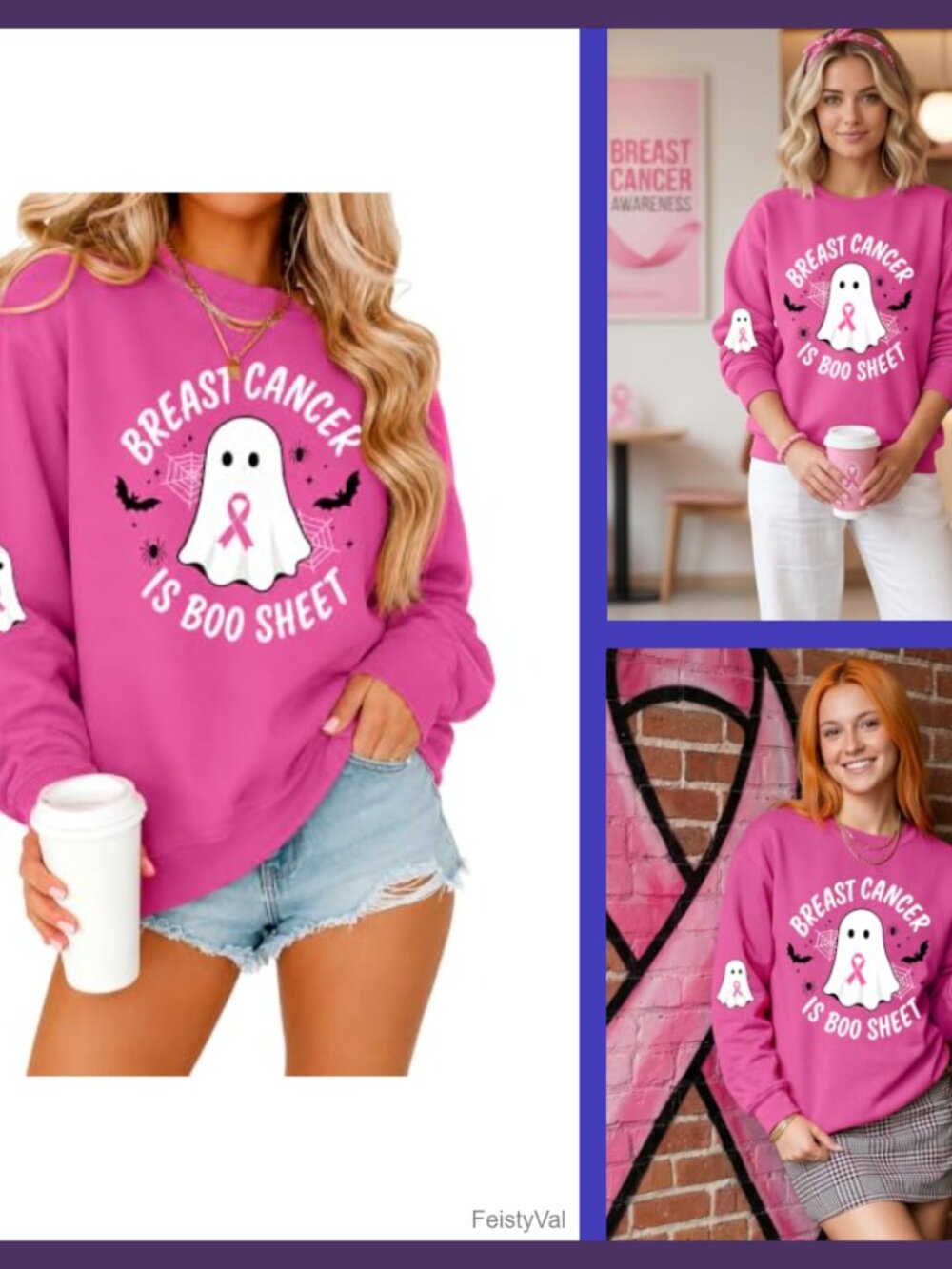 Breast Cancer Awareness Sweatshirt Crew Neck Long Sleeve Pullover